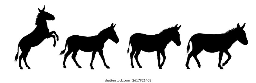 Set of donkey silhouette – vector illustration