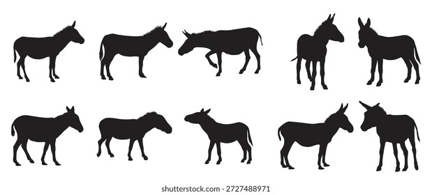 Conjunto de ilustrações de vetor de silhueta de burro
