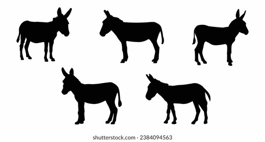 Set of donkey silhouettes. Vector illustration