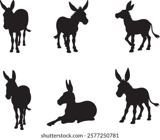 Set of donkey silhouettesVector illustration