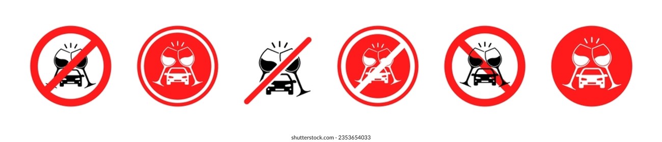 Set of don't drink and drive vector signs. Warning sign for driver. No drink alcohol for driver. Vector 10 Eps.