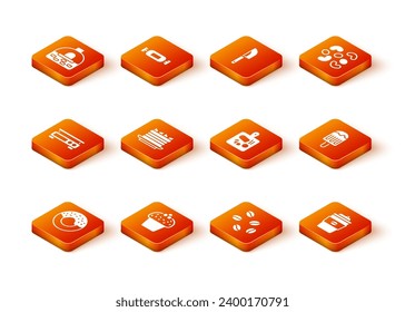 Set Donut, Cake, Electronic scales, Coffee beans, Cutting board, cup to go and Ice cream icon. Vector