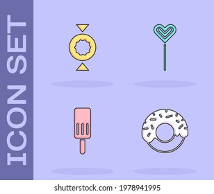 Set Donut, Candy, Ice cream and Lollipop icon. Vector