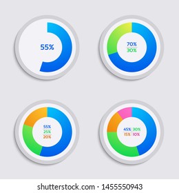Set of donut chart infographics elements with 1,2,3,4 steps, process, parts, or options. vector illustration template design for business. 