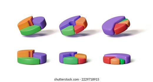Set of Donut charts. 3D circular diagrams for infographics concept and business templates