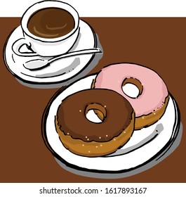 Set of donut and coffee