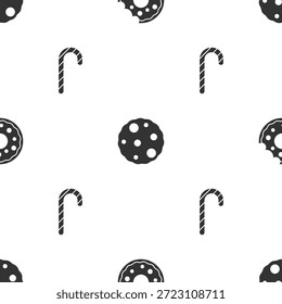 Set Donut, Keks oder Keks und Weihnachtsbonbons auf nahtloses Muster. Vektorgrafik