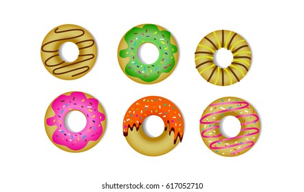 Set Donut. Cute Donut Cake Series. Vector Illustration. Many Color.