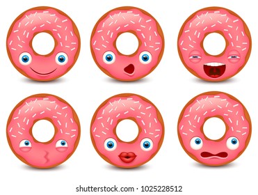 Set of Donut emoji isolated on white background. Vector illustration