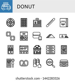 Set of donut icons such as Fast food, Wafer, Bagel, Bakery, Baguette, Bread, Chocolate, Donut, Sandwich, Loaf, Pancake, Candy, Coffee shop, Snack, Churros, Pretzel, Cheeseburger , donut