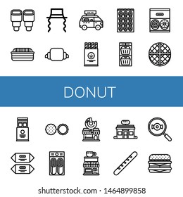 Set of donut icons such as Pastry, Bread, Jewish, Croissant, Fast food, Wafer, Bagel, Muffin, Donut, Chocolate, Pancake, Donut shop, Coffee shop, Bakery, Baguette, Candy ,
