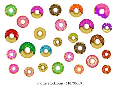 Set donut. many flavor donut. Donut collection. Vector Illustrator. Many color.