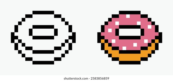 set donut pixel art icon vector illustration