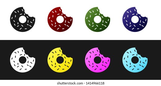 Set Donut with sweet glaze icon isolated on black and white background. Vector Illustration