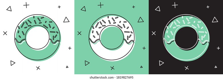 Set Donut with sweet glaze icon isolated on white and green, black background.  Vector Illustration