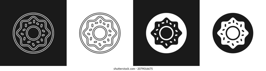 Set Donut with sweet glaze icon isolated on black and white background.  Vector