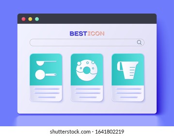 Set Donut with sweet glaze , Measuring spoon  and Measuring cup icon. Vector