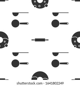 Set Donut with sweet glaze , Rolling pin  and Measuring spoon  on seamless pattern. Vector