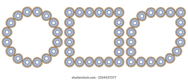 Set of donuts bakery fast food frame isolated on a white background.