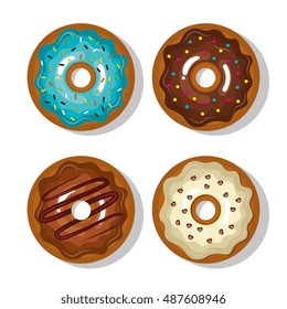 set donuts blue, white and chocolate sweet isolated
