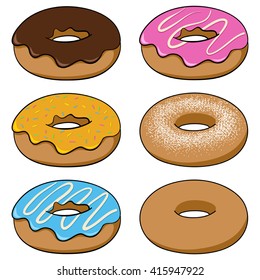 Set of donuts in cartoon style illustration 