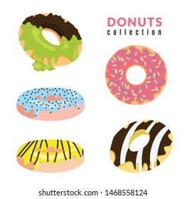 set of donuts in cartoon style on white background isolated objects