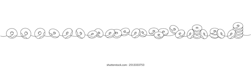 Set of donuts. Delicious donuts one line continuous drawing. Bakery sweet pastry food. Vector linear illustration.