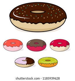 Set of Donuts with different topping. Sweet food. 