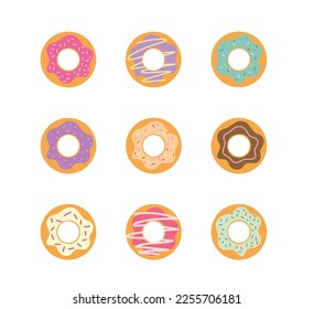 Set of donuts. Donuts with different toppings. Donut icon.