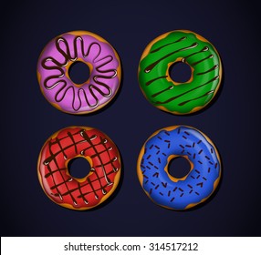 Set of donuts. Donut icon collection with toppings.