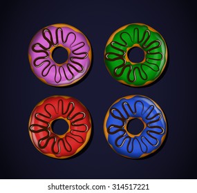 Set of donuts. Donut icon collection with toppings.