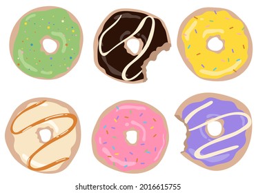Set of donuts in glaze on an isolated background collection. Decorations for the cafe.