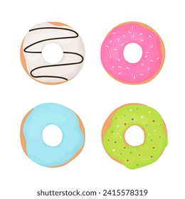 Set of donuts with glaze and sprinkles. Vector illustration