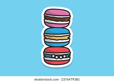 Set of Donuts with Icing Sticker vector illustration. Food objects icon concept. Set of colorful glossy donuts with glaze and powder sticker vector design with shadow.