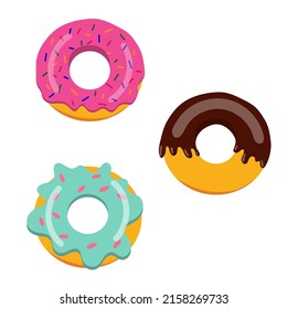 A set of donuts with icing, vector illustration on a white background.