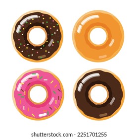 conjunto de elementos aislados de donuts	ilustración vectorial