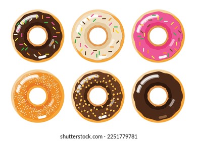 conjunto de elementos aislados de donuts	ilustración vectorial