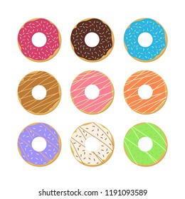 Set of donuts isolated on white background, Sweet donuts collection