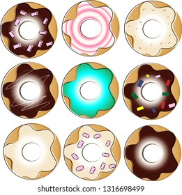 
A set of donuts. Isolated vector illustration on white background