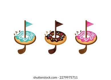 Logotipo conjunto de donuts con concepto de golf