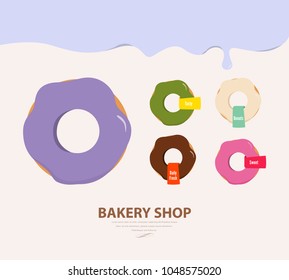 set of donuts in modern flat style. bakery shop sweet design colorful.