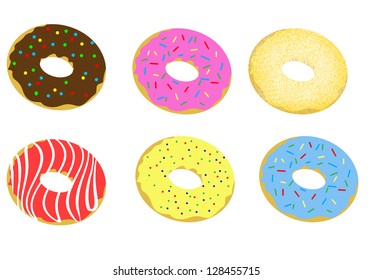 Set of donuts on white background, vector illustration