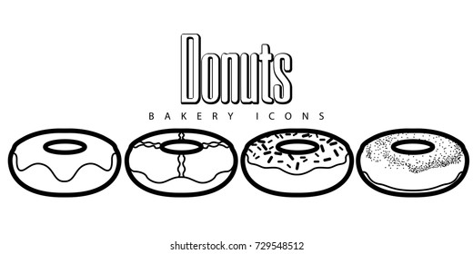 Set of donuts on a white background, Outline vector illustration