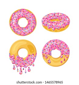 set of donuts with pink glaze. donut icon,  vector illustration 