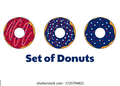 Set of donuts. Template for background, banner, card, poster with text inscription. Vector EPS10 illustration