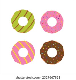 Set von Donuts. Vektorgrafik von farbigen Donuts.
