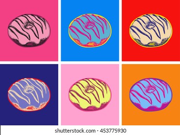 Set Donuts Vector Illustration Pop Art Style