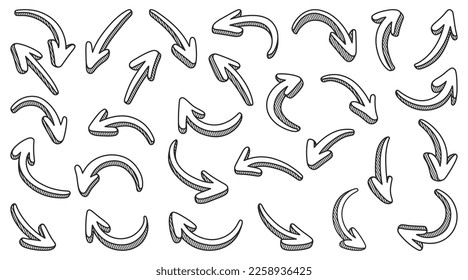 Set of doodle 3d style pointing arrows items suitable for presentations and stickers