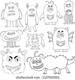 A set of doodle about monster on white background illustration