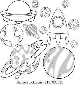 Un conjunto de garabatos sobre el planeta en la ilustración de fondo blanco